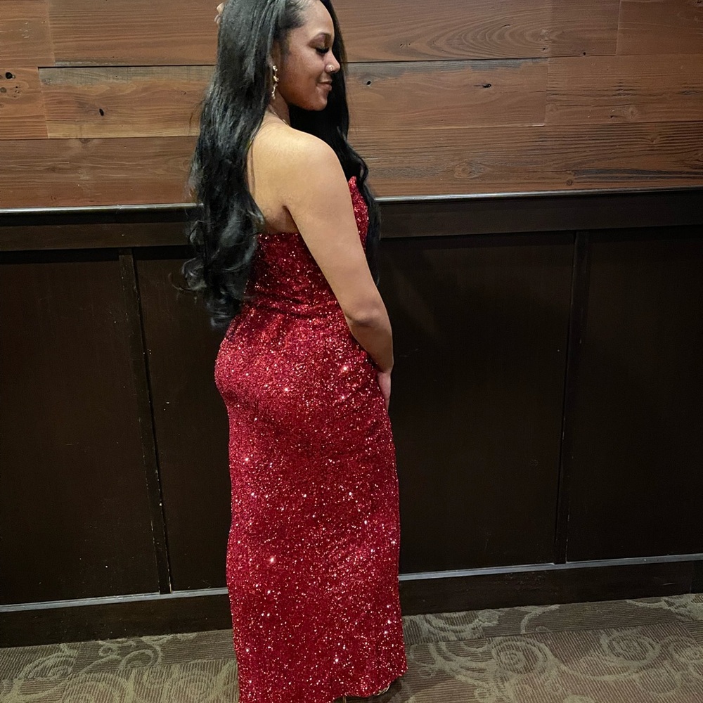 Oh Polly Sparkling Red Backless Dress